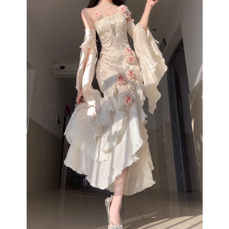 Vintage High Low Spaghetti Straps Ivory 16th Birthday Dress Lolita Dress Satin Birthday Outfits DP0227