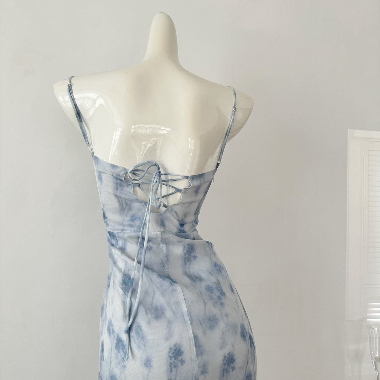 Sexy Mermaid Spaghetti Straps Blue Floral Midi Summer Dress Holiday Party Birthday Outfits For Womens DP0152