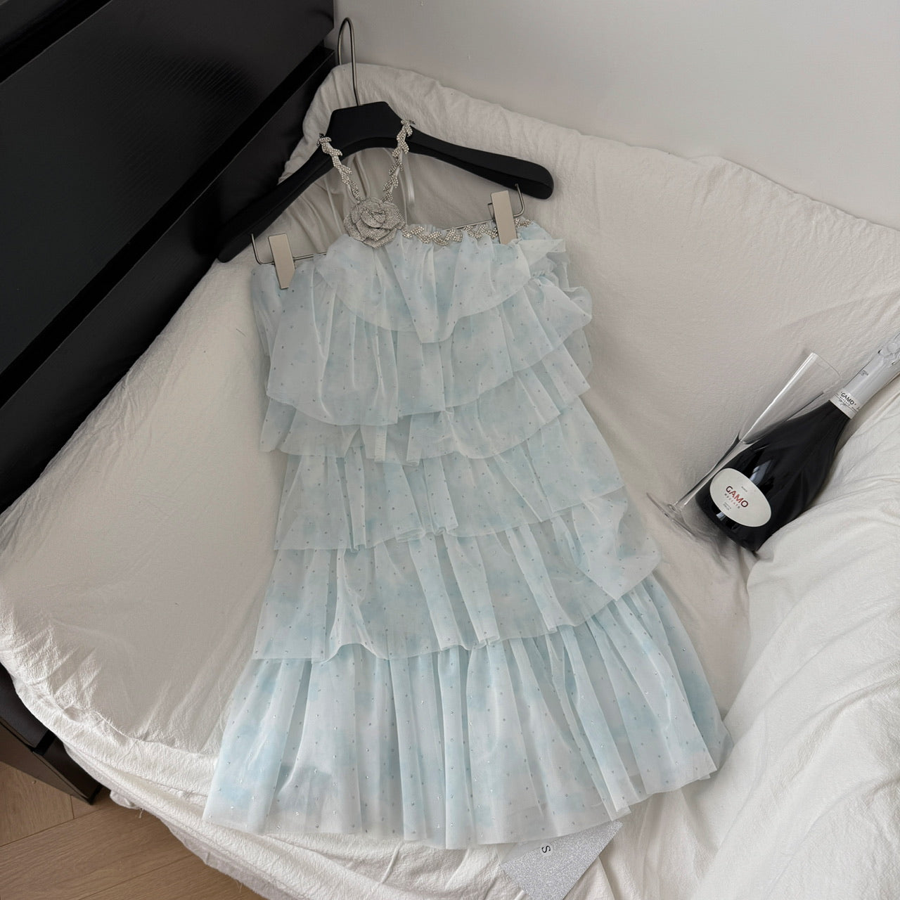 Sexy A line Halter Blue Tulle Min Summer Dress Holiday Party Homecoming Dress Birthday Outfits For Teens DP0151