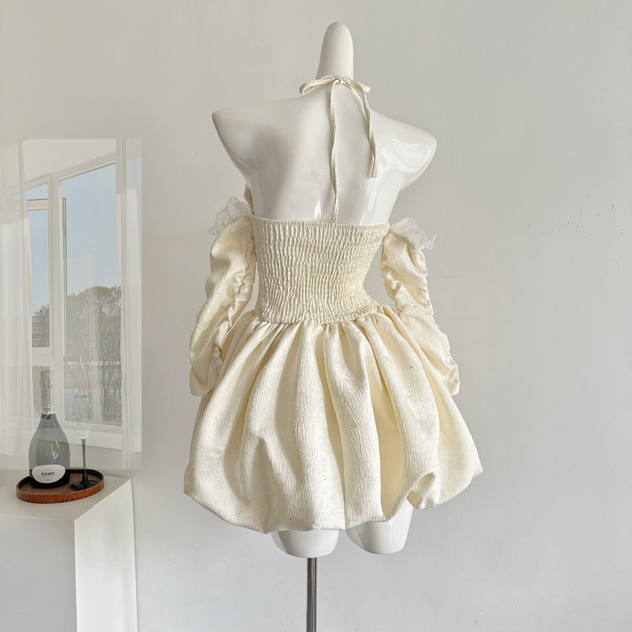 Robe d'été mignonne en dentelle ivoire à col licou et coupe trapèze, tenue de fête pour femmes, DP0096