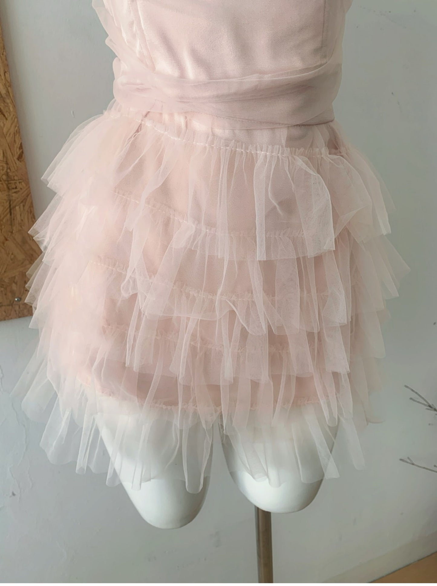 Robe d'été 2 pièces en tulle rose à bretelles spaghetti et volants, tenue de fête pour femmes, DP0094