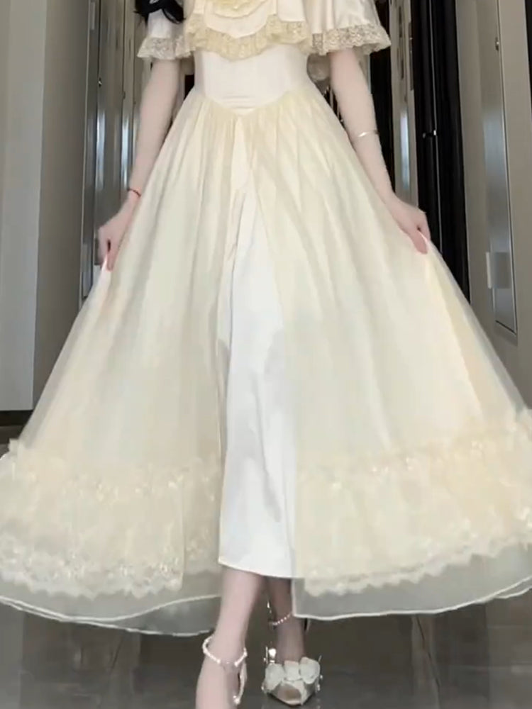 Elegant A line High Neckline Short Sleeves 16th Birthday Dress Lolita Dress White Birthday Outfits DP0214