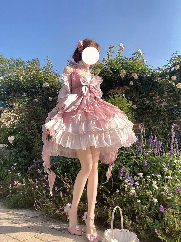 Vintage Ball Gown Pink Tulle 22th Birthday Dress Mini Lolita Dress Short Lolita Outfits DH2446