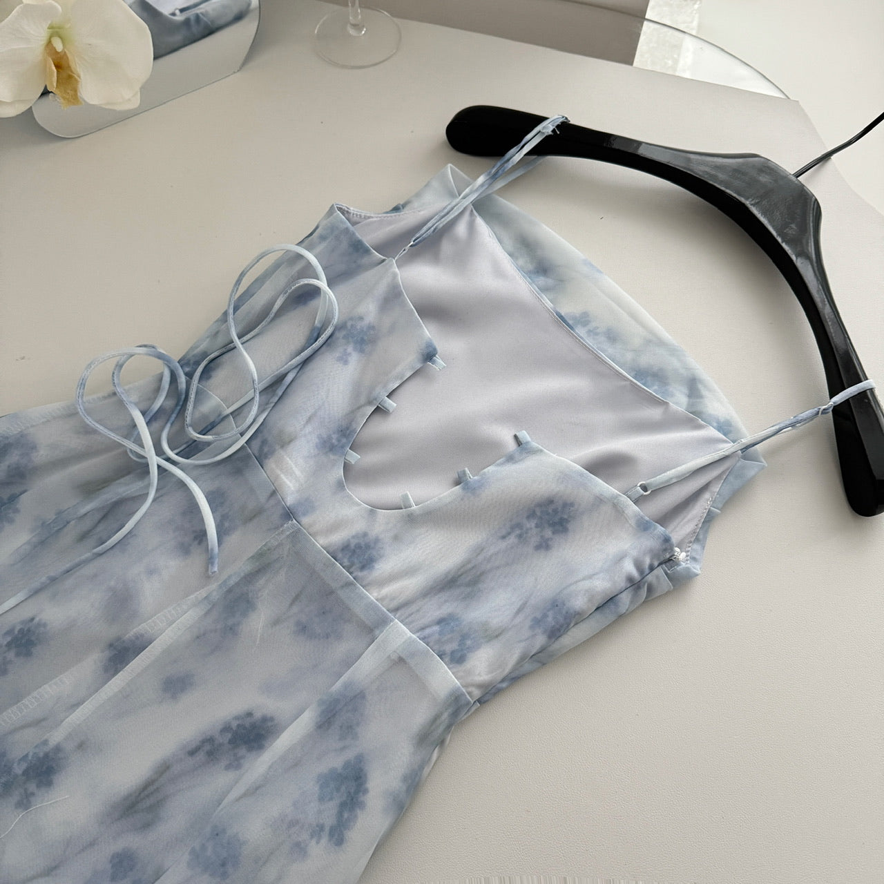 Sexy Mermaid Spaghetti Straps Blue Floral Midi Summer Dress Holiday Party Birthday Outfits For Womens DP0152