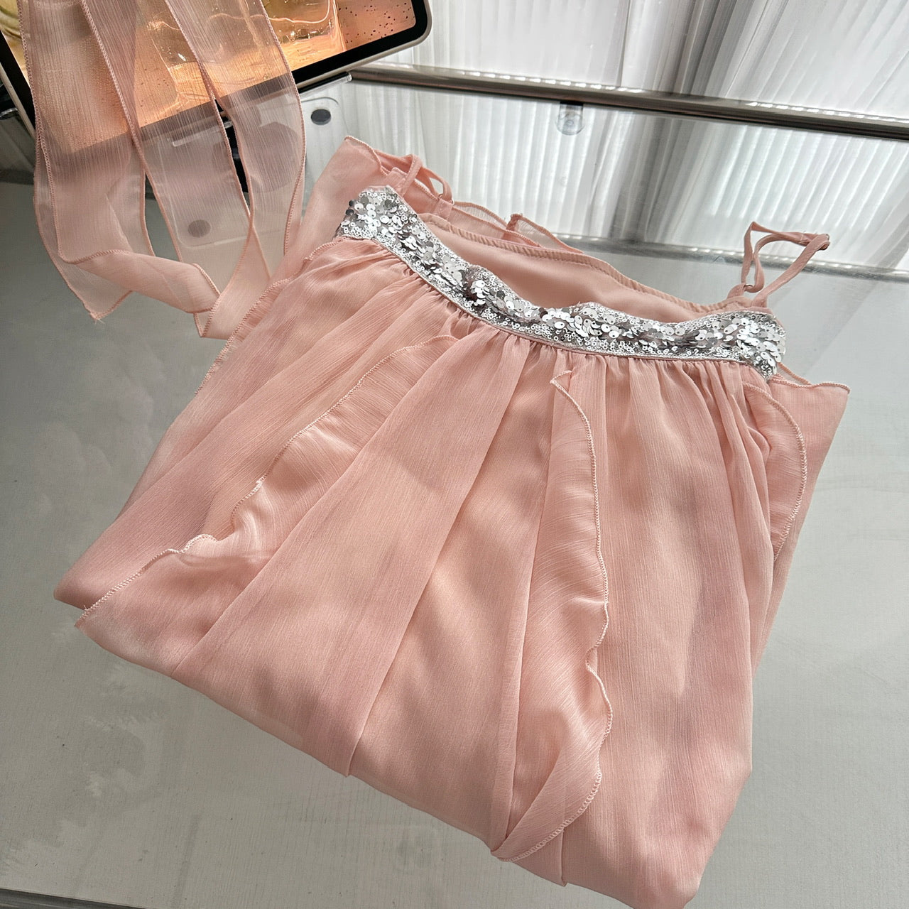 Robe d'été courte en mousseline de soie rose à bretelles spaghetti, tenue de soirée pour femmes, DP0102