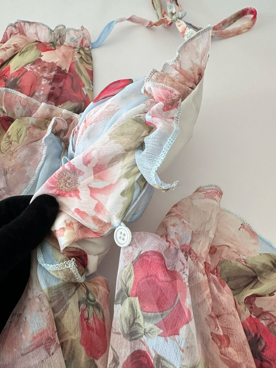 Robe d'été courte à fleurs roses, coupe trapèze, col licou, DP0015