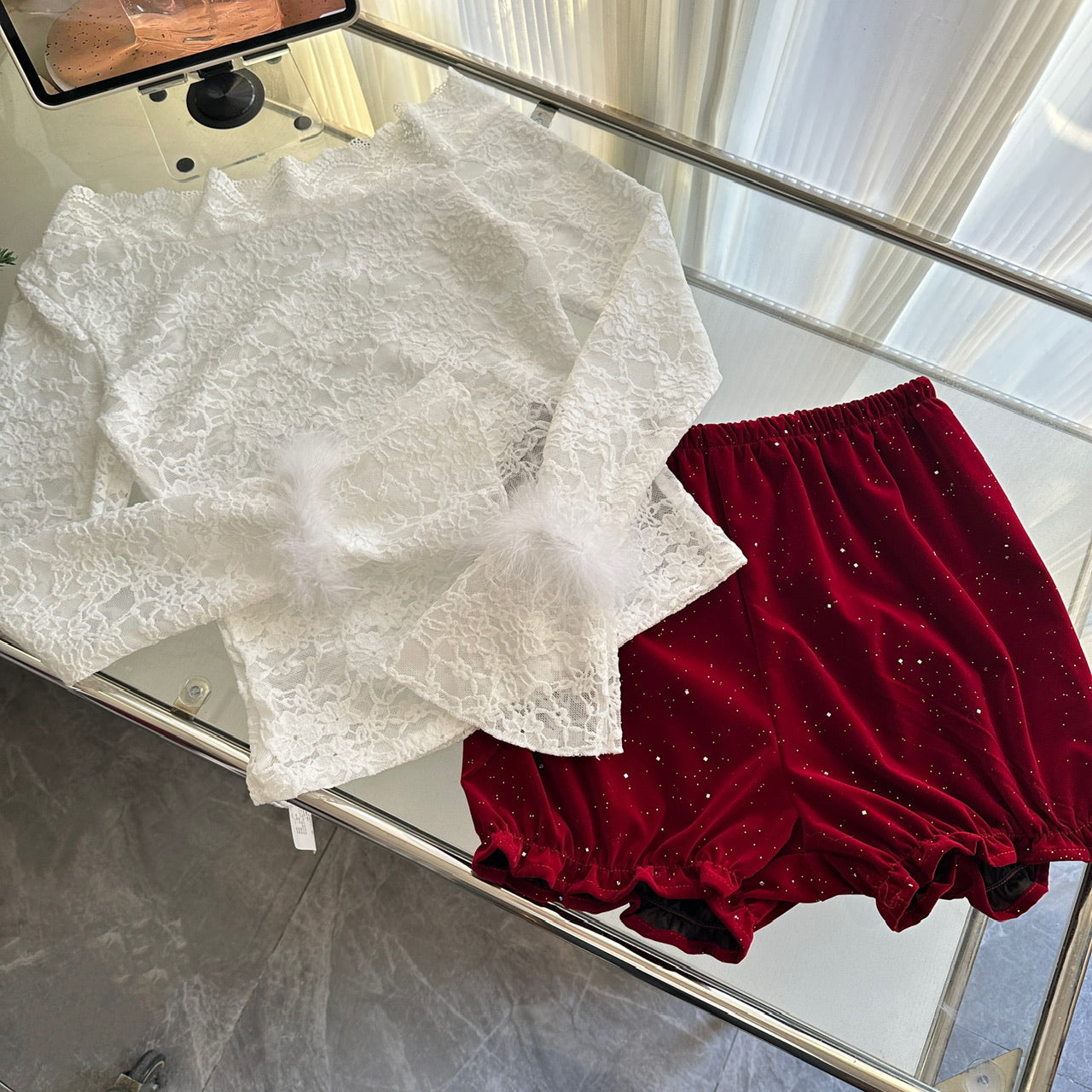 Robe d'été 3 pièces en velours rouge à bretelles spaghetti et volants pour femme, tenue de fête et de vacances DP0092