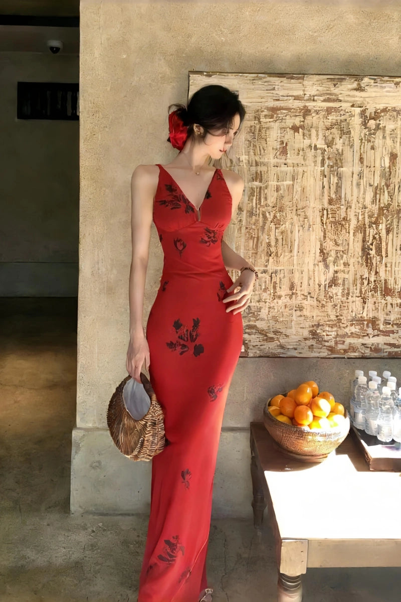 Modisches rotes Damenkleid S611