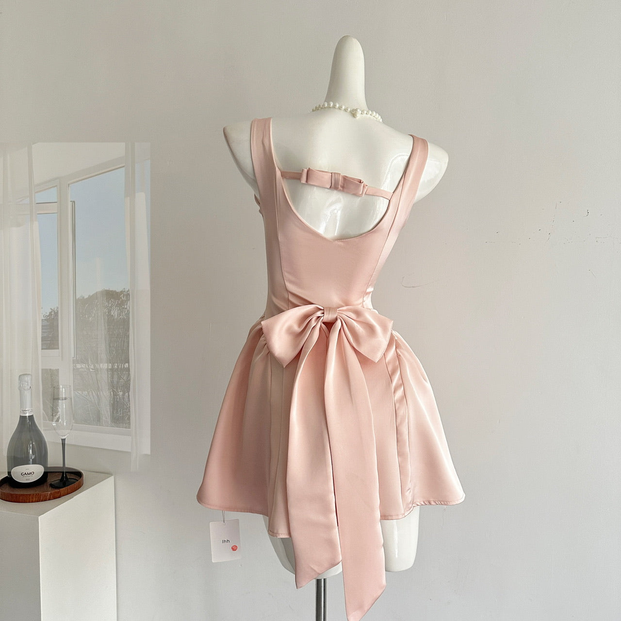 Robe trapèze décontractée en satin rose, tenue d'été courte, tenue de vacances, DP1407
