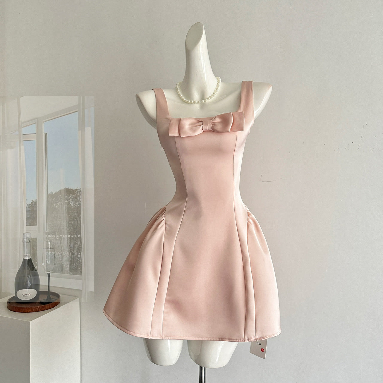 Robe trapèze décontractée en satin rose, tenue d'été courte, tenue de vacances, DP1407