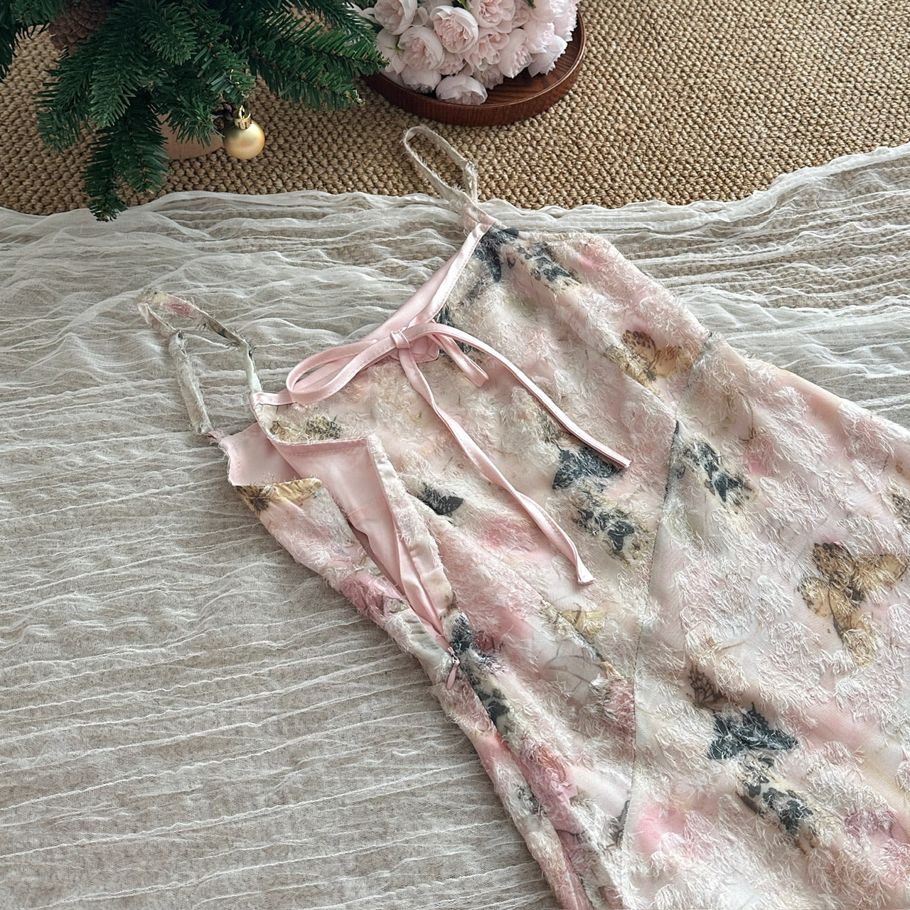Cute A line Spaghetti Straps Pink Floral Lace Summer Dress Holiday Party Outfits For Women DP0018