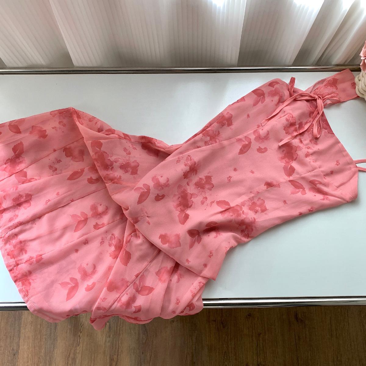 Sexy A line Spaghetti Straps Floral Long Pink Floral Dress Holiday Party Outfits For Women DP0032