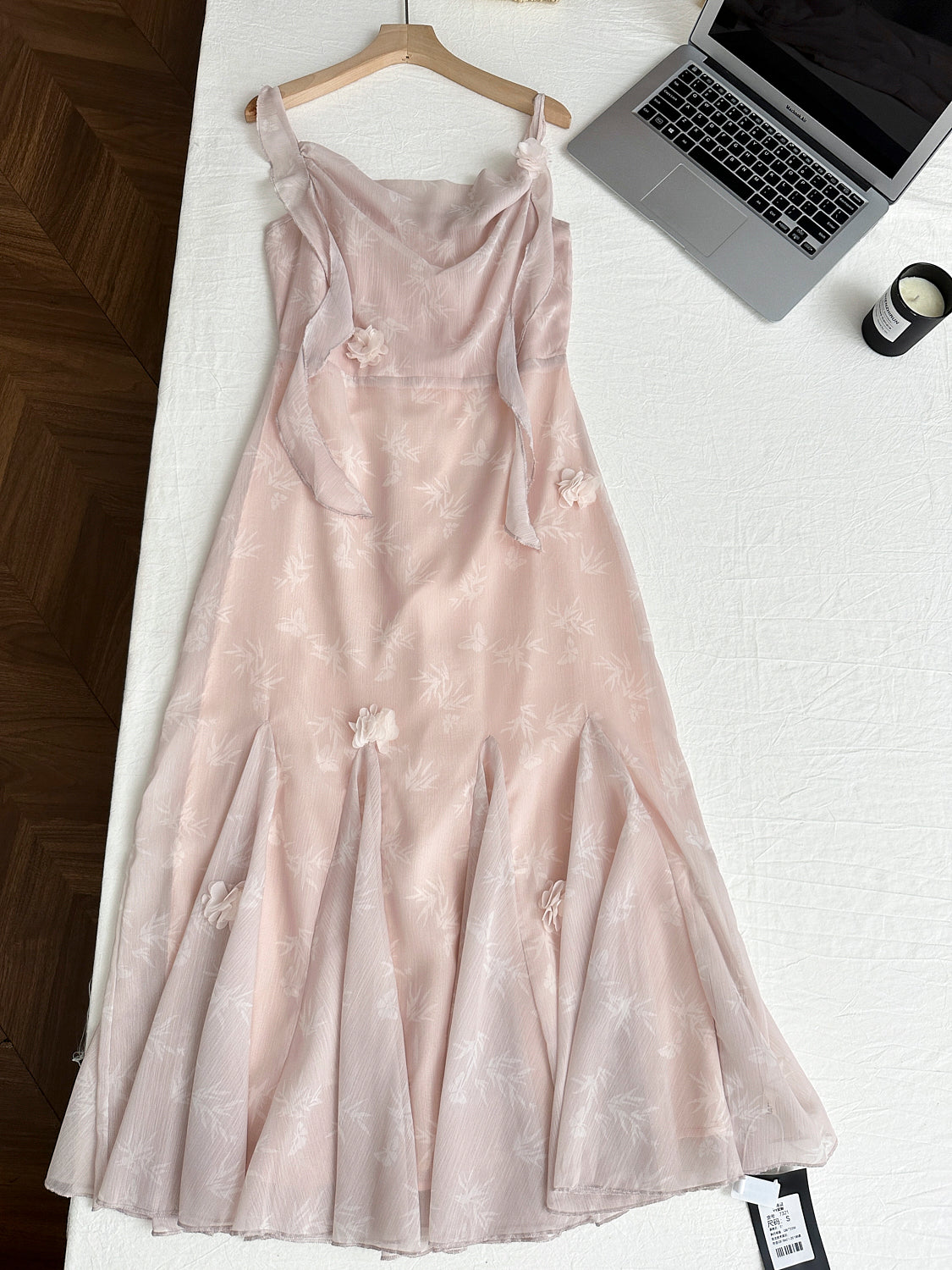 Cute Mermaid Straps Floral Pink Lace Long Summer Dress For Women DP0026