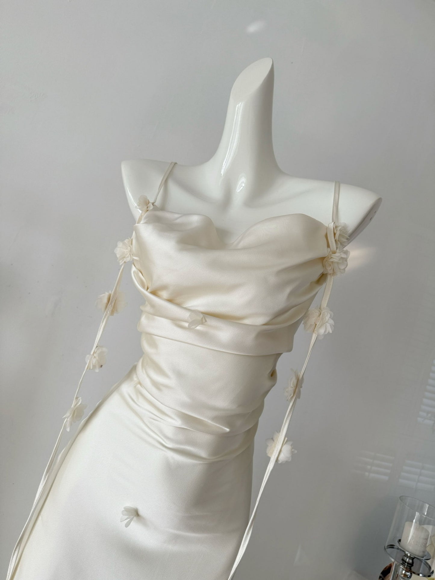 Cute A line Spaghetti Straps Champagne Floral Long Satin Summer Dress For Women DP0009