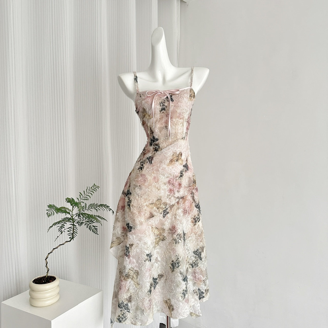 Cute A line Spaghetti Straps Pink Floral Lace Summer Dress Holiday Party Outfits For Women DP0018