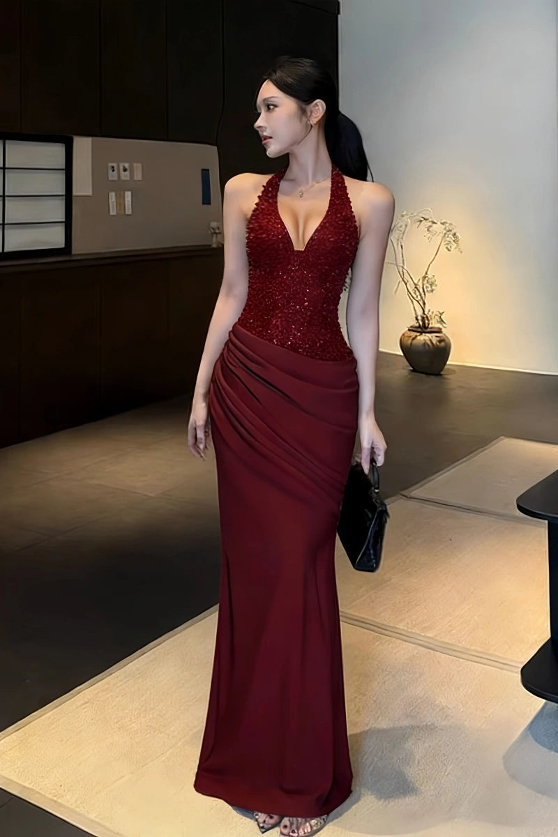 Robe bordeaux tendance pour femme S595