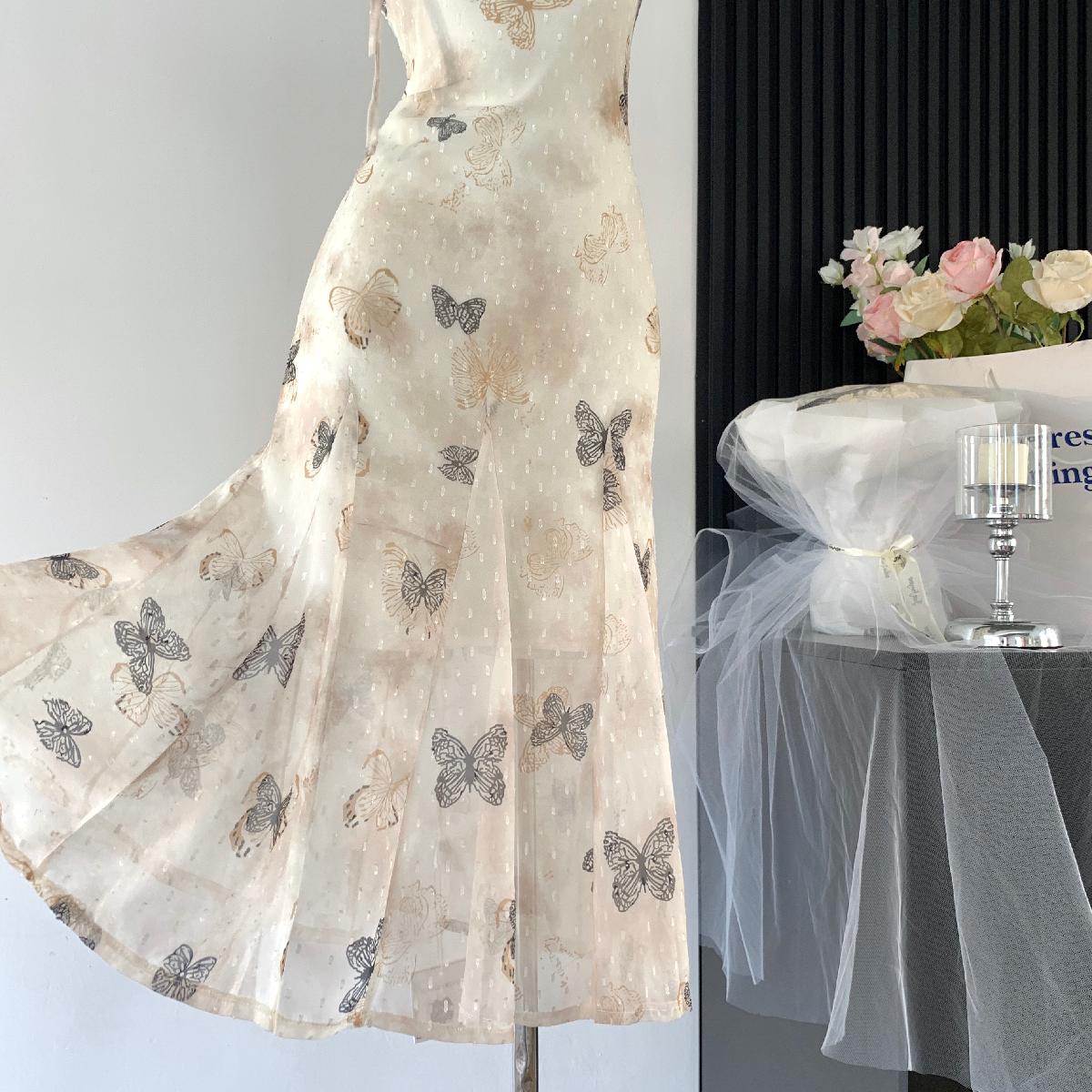 Sexy A line Spaghetti Straps Floral Long Dress Holiday Party Outfits For Women DP0031