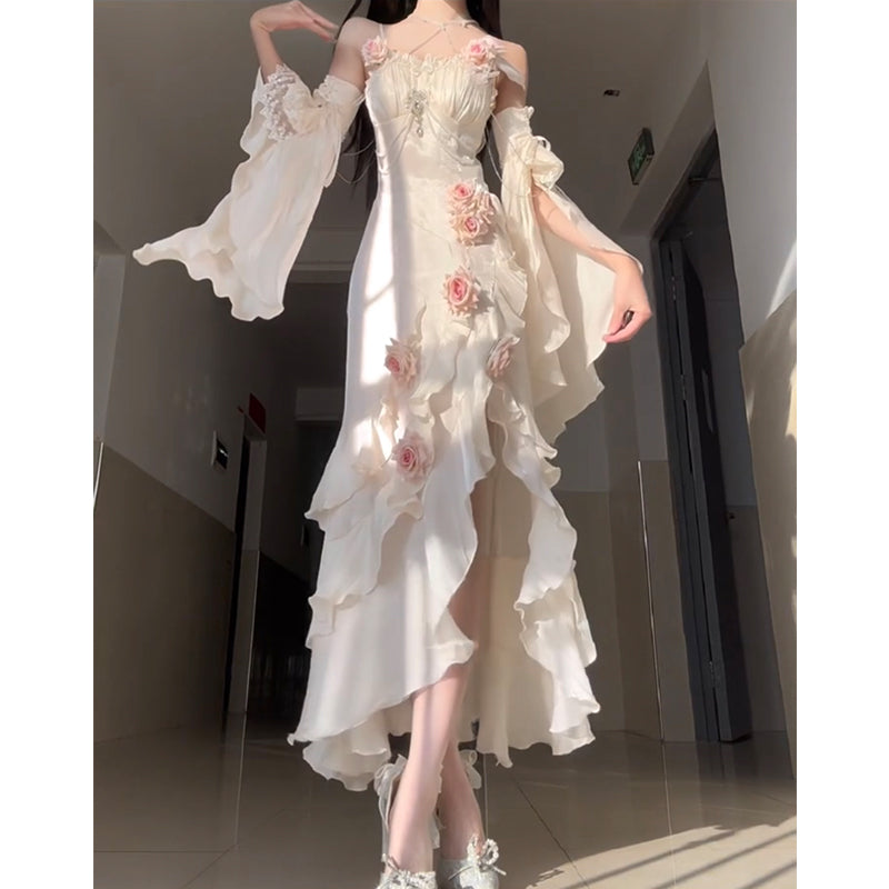 Vintage High Low Spaghetti Straps Ivory 16th Birthday Dress Lolita Dress Satin Birthday Outfits DP0227