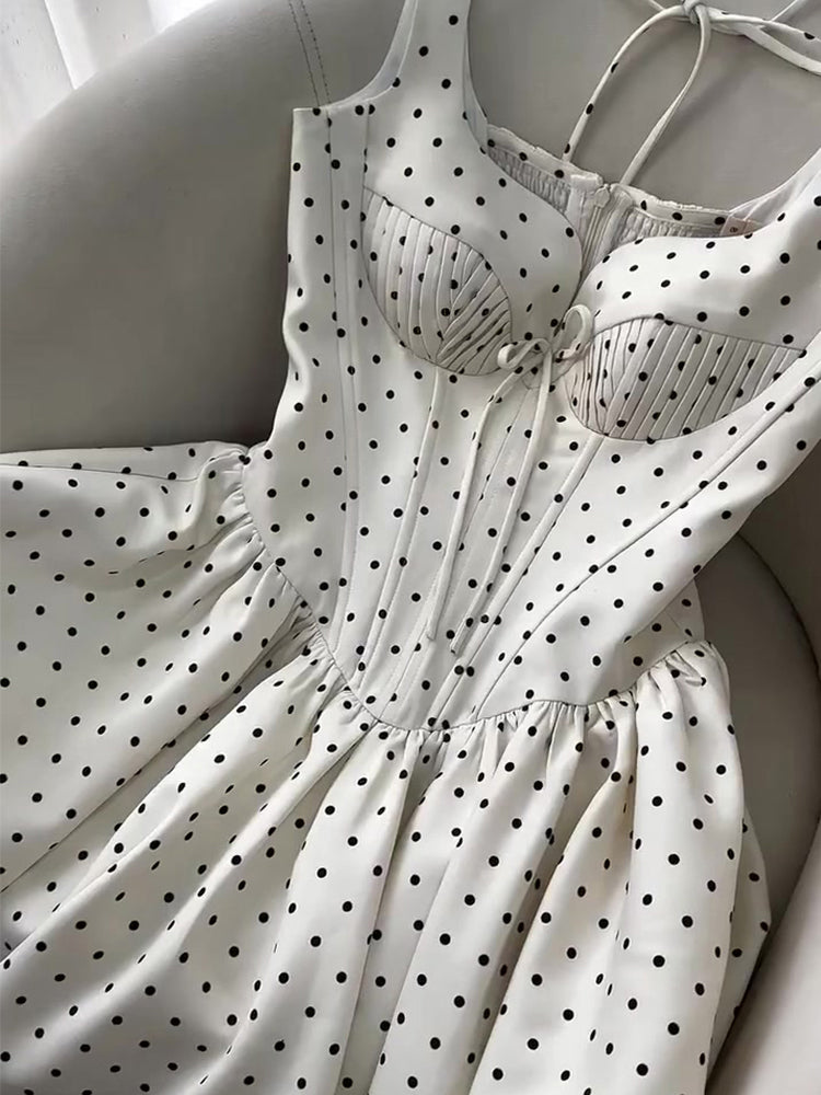 Cute A line Sweetheart Black Polka Dots Short Satin Formal Homecoming Dresses Party Graduation Dress Hoco Dresses DH2751
