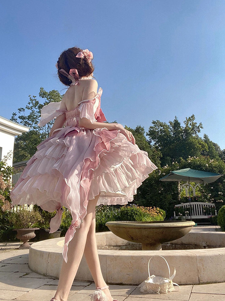 Vintage Ball Gown Pink Tulle 22th Birthday Dress Mini Lolita Dress Short Lolita Outfits DH2446