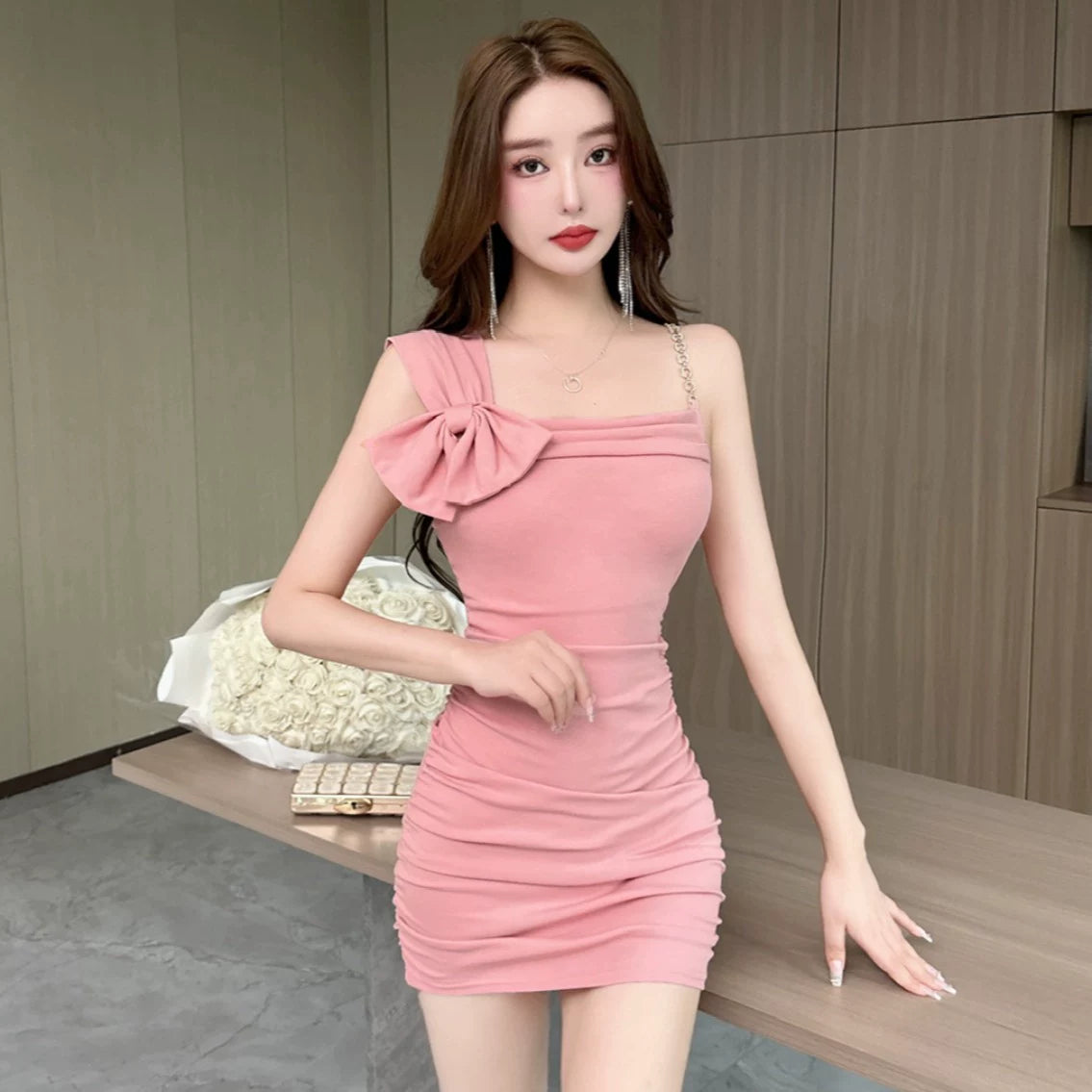 Modisches rosa Kleid S1023