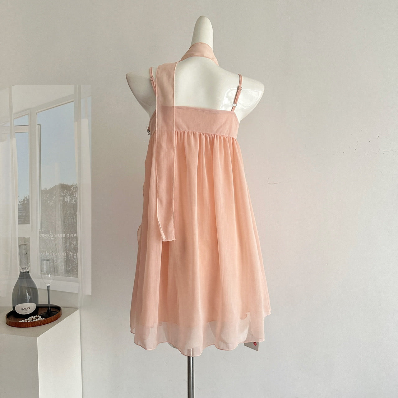 Robe d'été courte en mousseline de soie rose à bretelles spaghetti, tenue de soirée pour femmes, DP0102