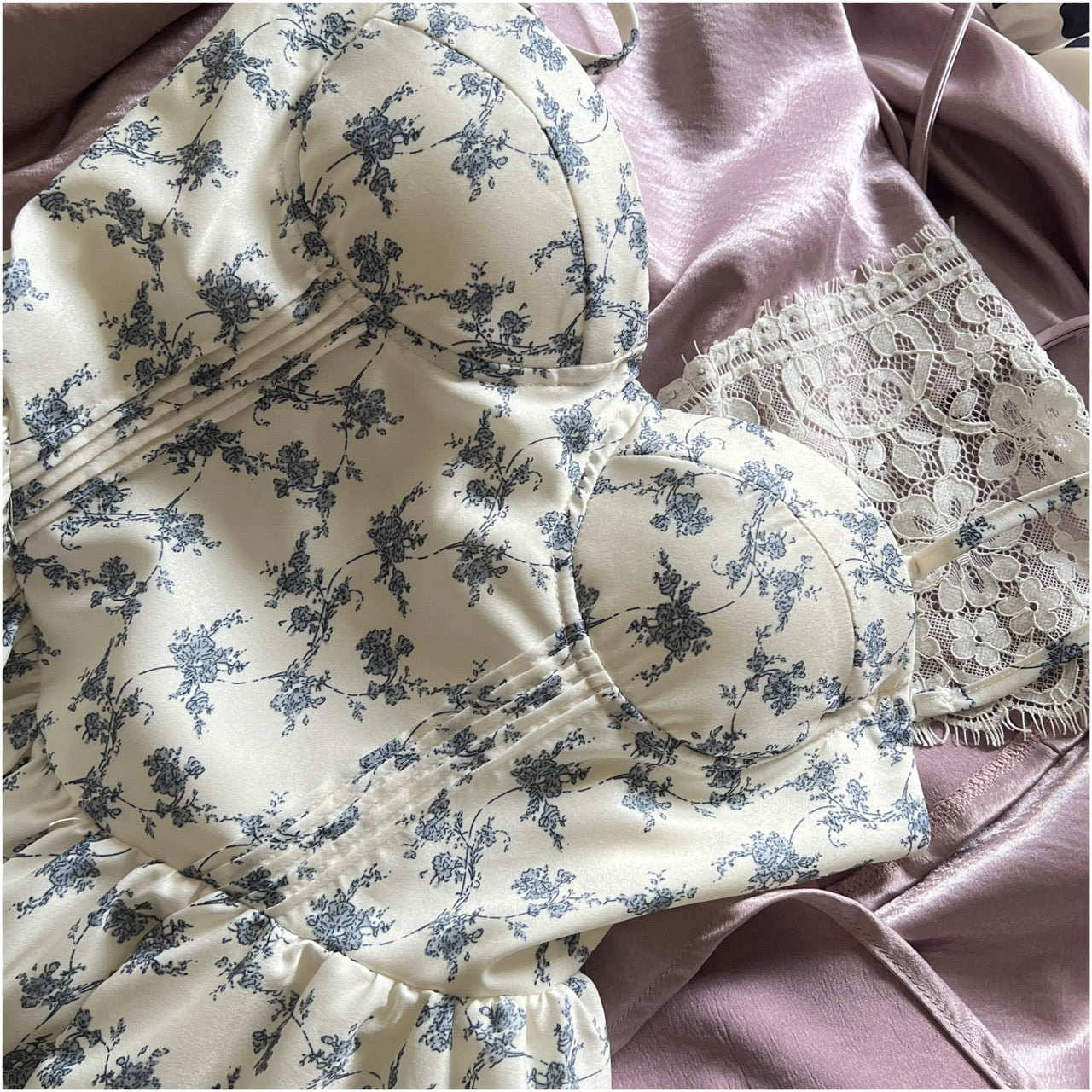 Robe d'été courte en mousseline de soie à fleurs bleues, bretelles spaghetti, coupe trapèze, tenue de fête, d'anniversaire, DP0146