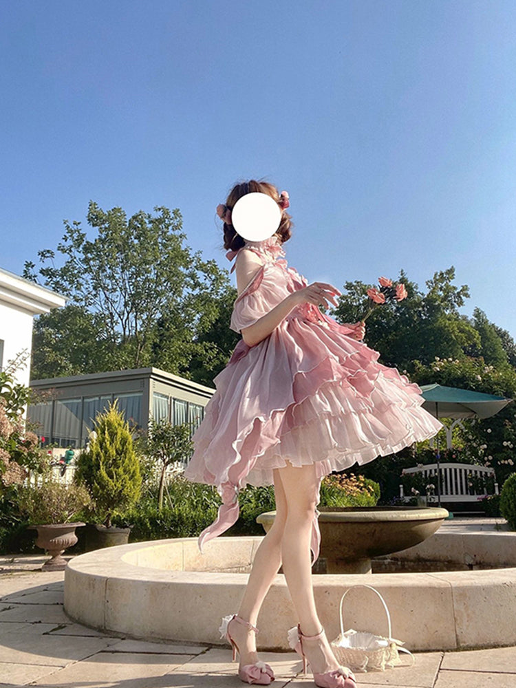 Vintage Ball Gown Pink Tulle 22th Birthday Dress Mini Lolita Dress Short Lolita Outfits DH2446