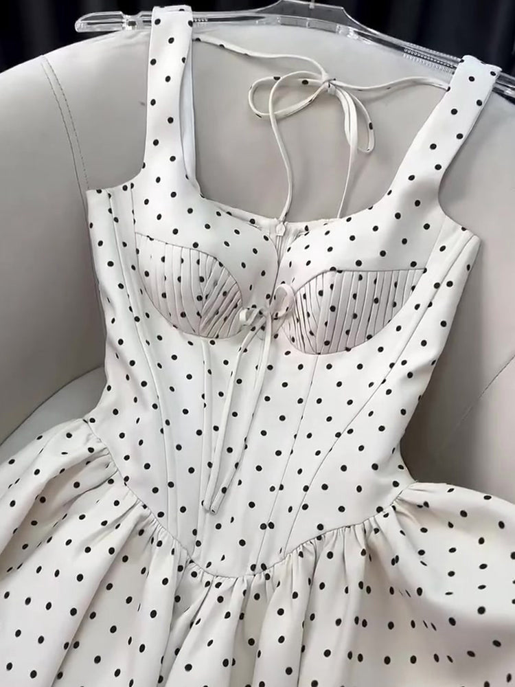 Cute A line Sweetheart Black Polka Dots Short Satin Formal Homecoming Dresses Party Graduation Dress Hoco Dresses DH2751