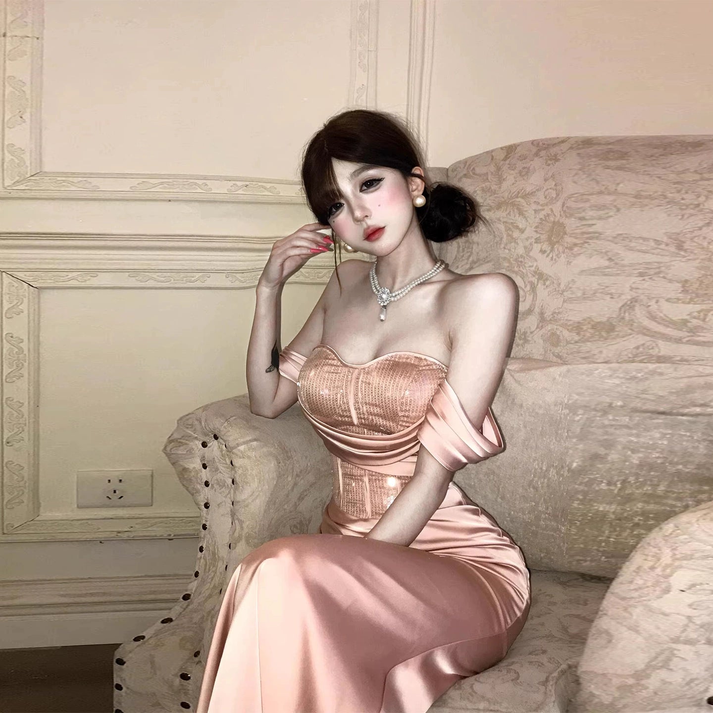 Modisches Kleid in Blush Pink S748