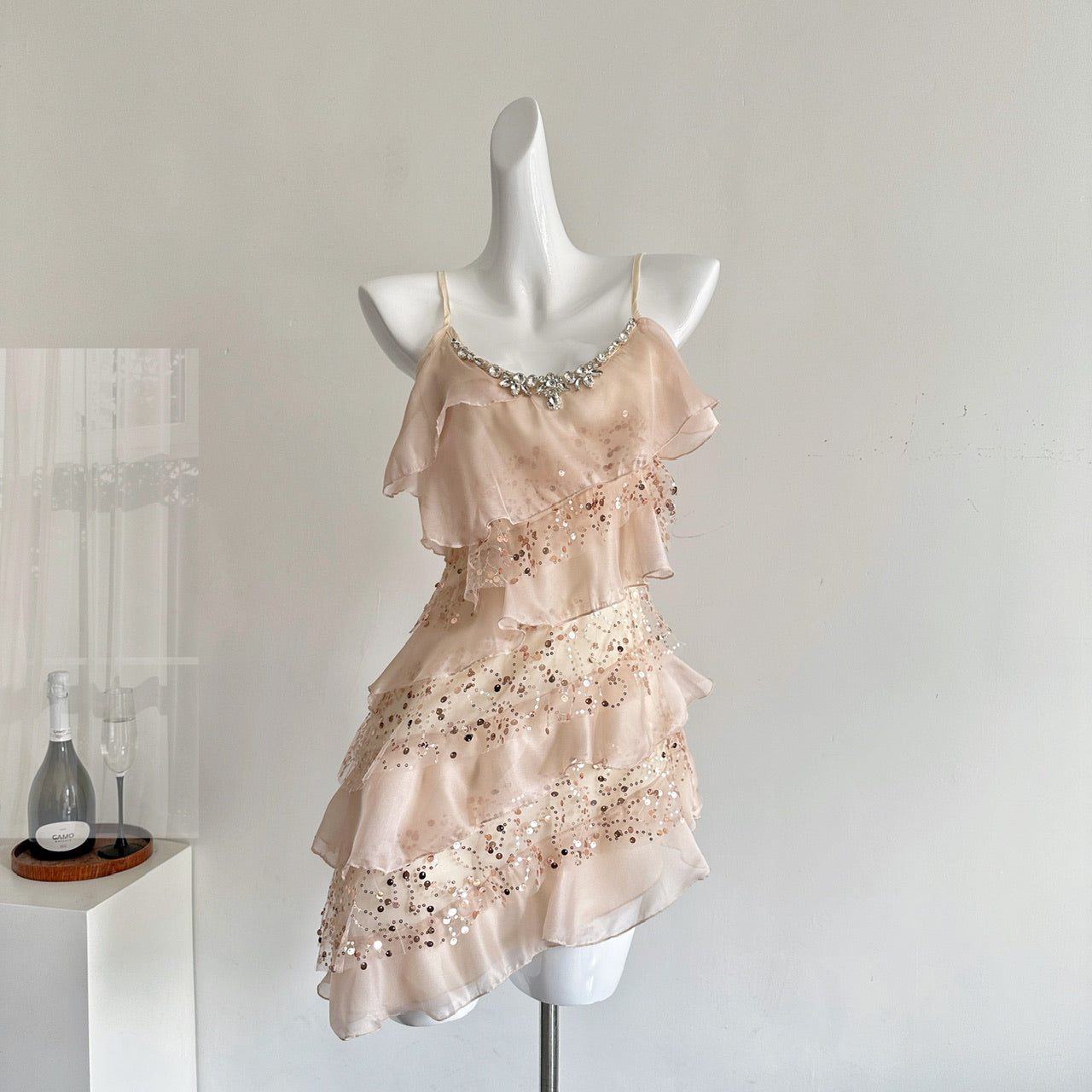 Robe trapèze décontractée à bretelles spaghetti et paillettes roses, tenue d'été courte et décontractée, DP1405