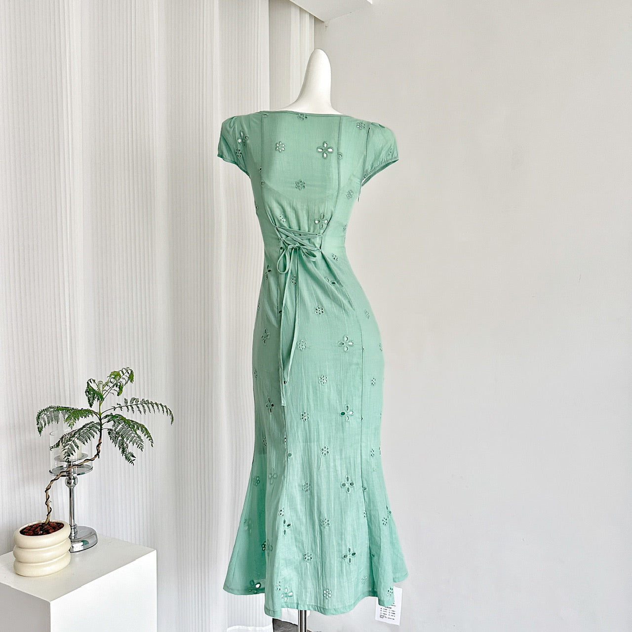 Tea Break French Puff Sleeve Hollow First Love Fishtail Dress 3-Piece Set DP0004