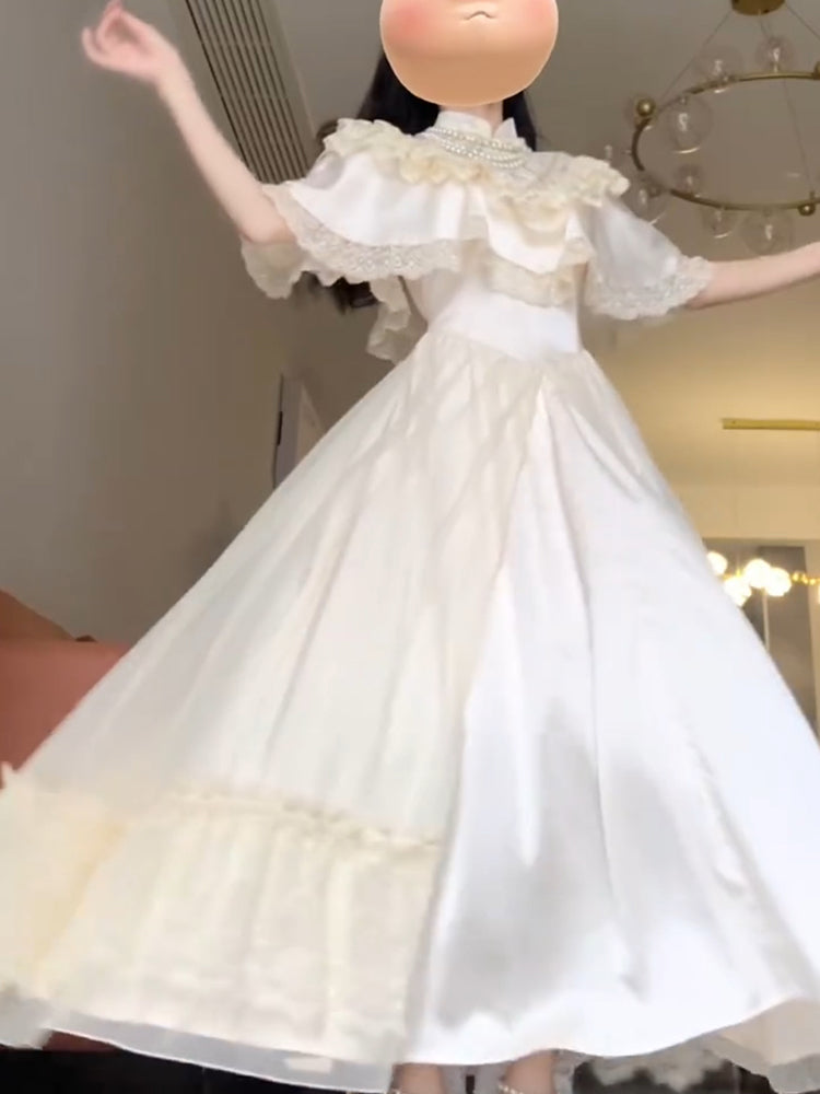 Elegant A line High Neckline Short Sleeves 16th Birthday Dress Lolita Dress White Birthday Outfits DP0214
