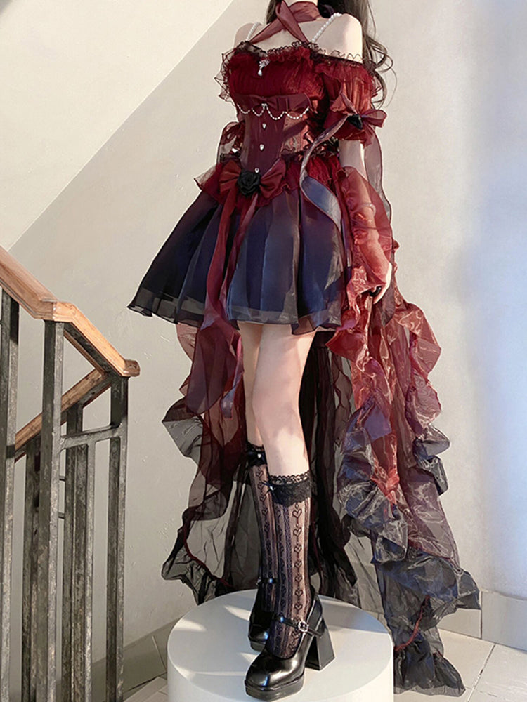 Vintage Ball Gown Off The Shoulder Short Sleeves 16th Burgundy Birthday Dress Lolita Dress Birthday Outfits DP0220