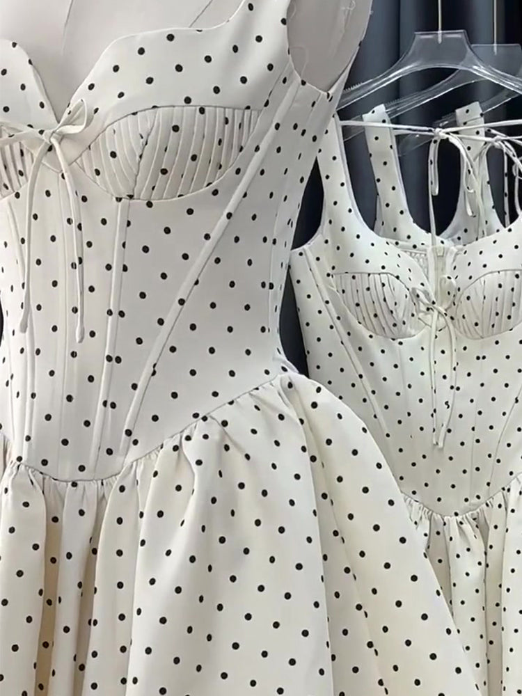 Cute A line Sweetheart Black Polka Dots Short Satin Formal Homecoming Dresses Party Graduation Dress Hoco Dresses DH2751