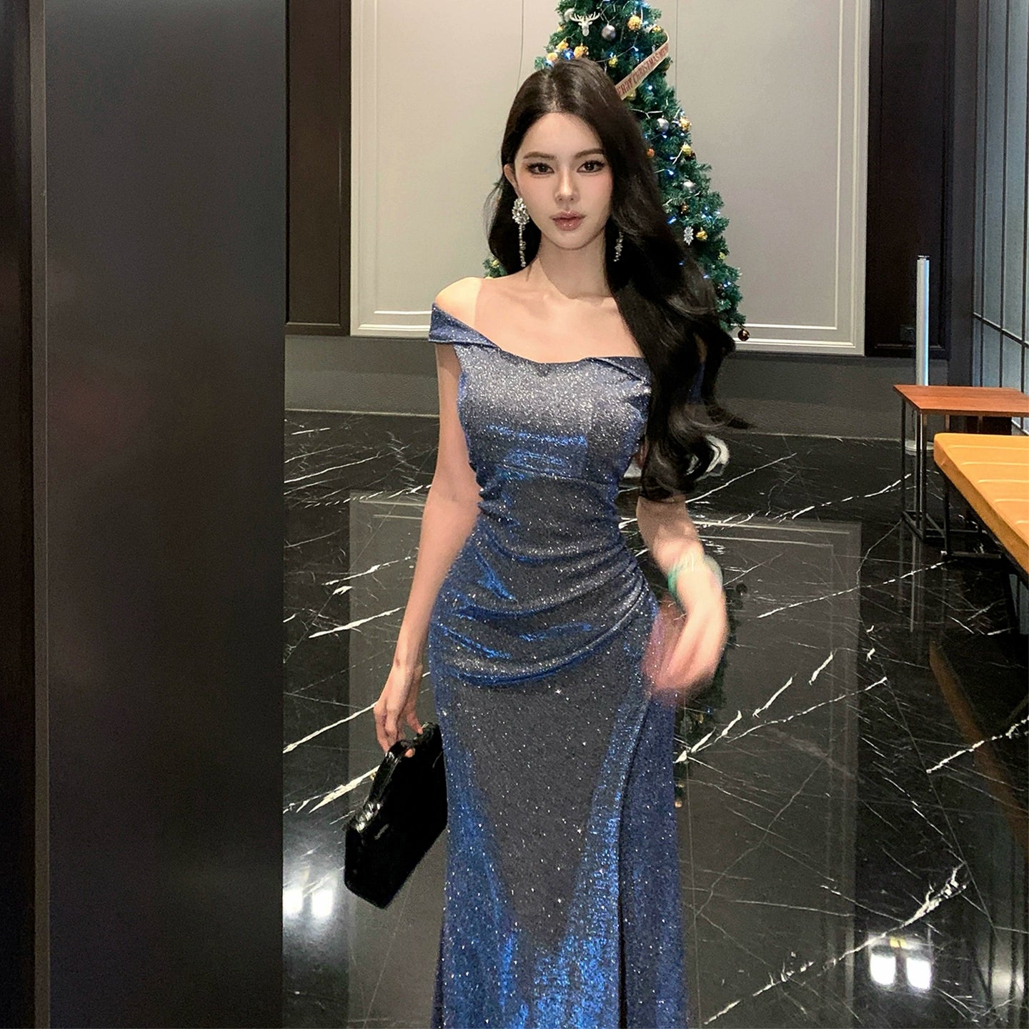 Marineblaues Damenkleid S947