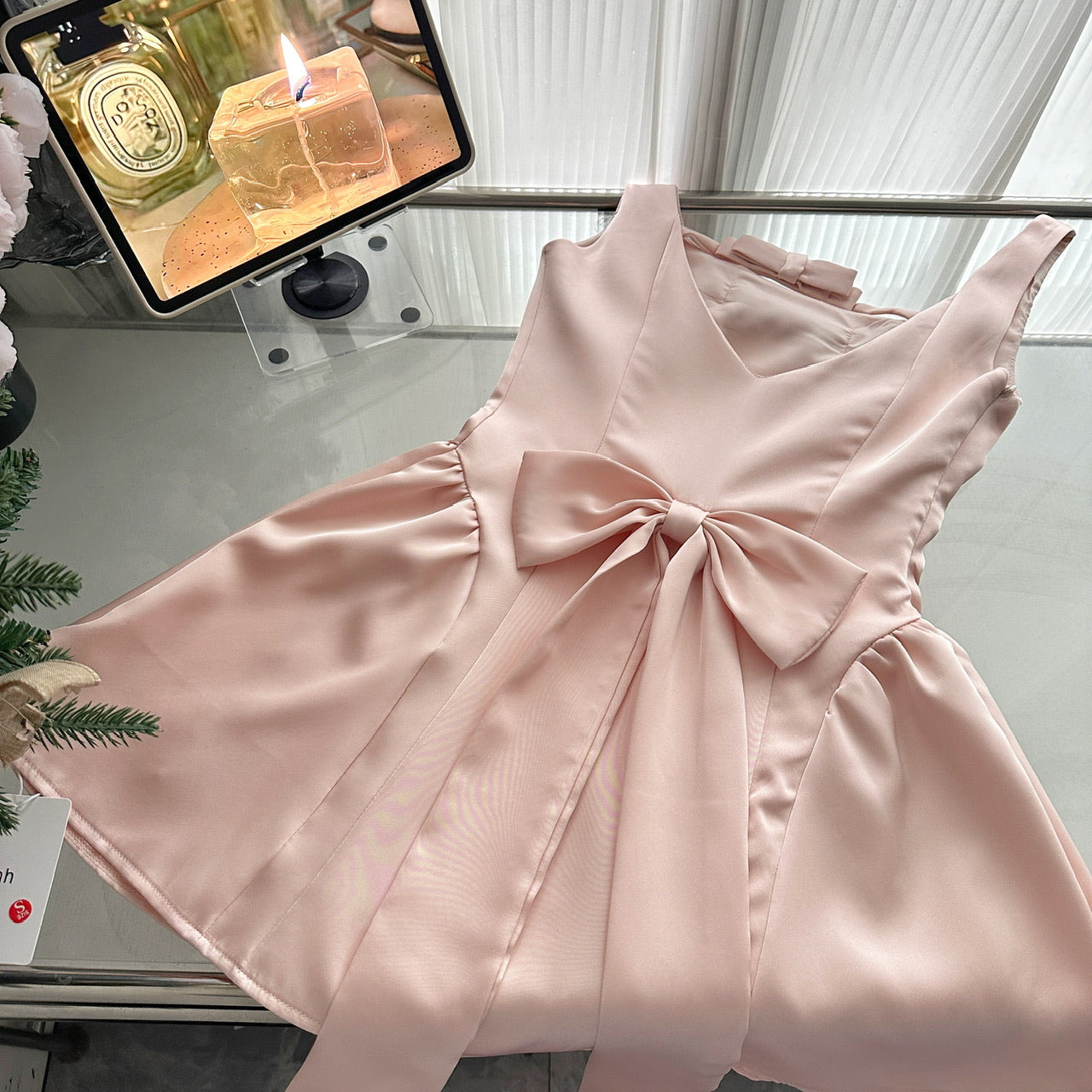 Robe trapèze décontractée en satin rose, tenue d'été courte, tenue de vacances, DP1407