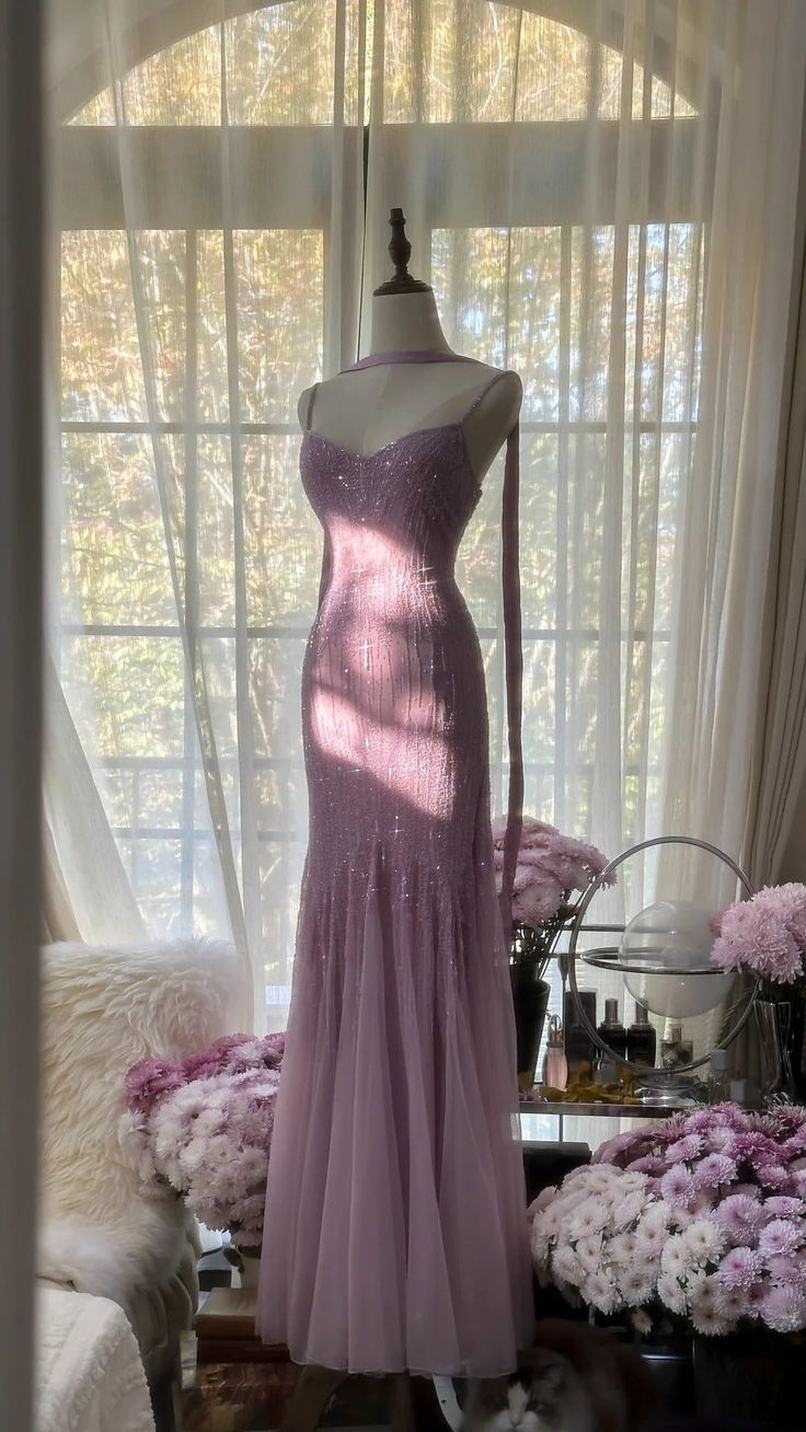 Sexy Mermaid Spaghetti Straps Purple Elegant Tulle Sequin Prom Dresses P0001