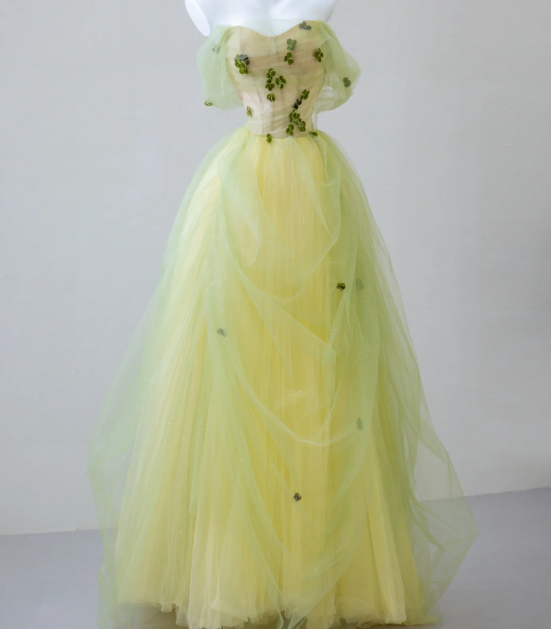 Sexy Ball Gown Off The Shoulder Sage Green Elegant Tulle Long Prom Dresses P0019