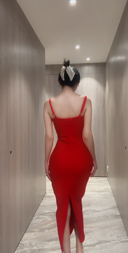 Elegant Red Prom Dress Satin Spaghetti Straps Sheath Evening Dress S1055