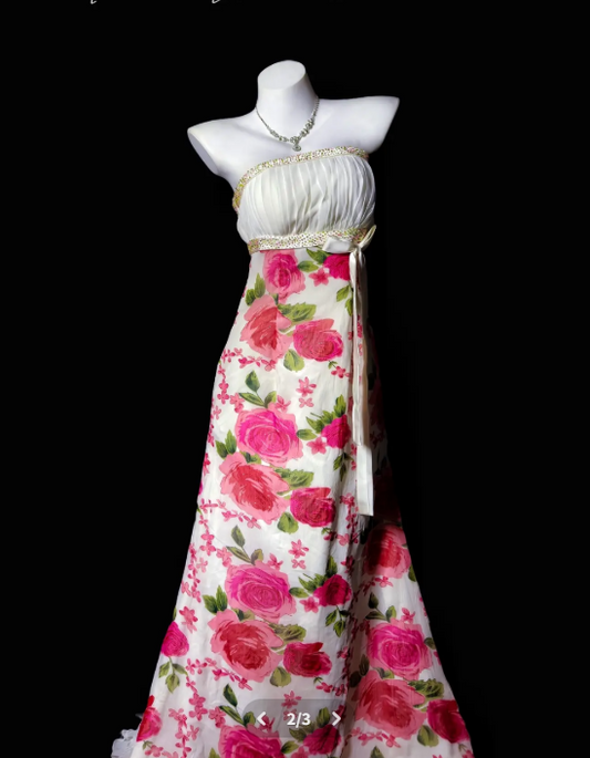 Elegant Floral Prom Dress Chiffon Strapless Sheath Evening Dress S1069