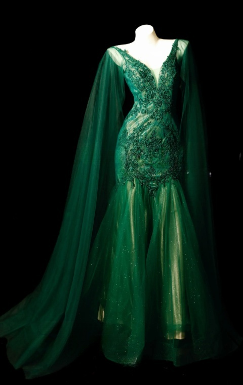 Chic Green Prom Dress Tulle Appliques V-neck Mermaid Evening Dress S1076