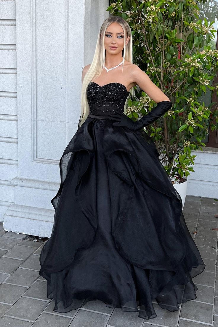 Gorgeous Ball Gown Sweetheart Tulle Black Long Prom Dress Party Dress Graduation Dresses D2548