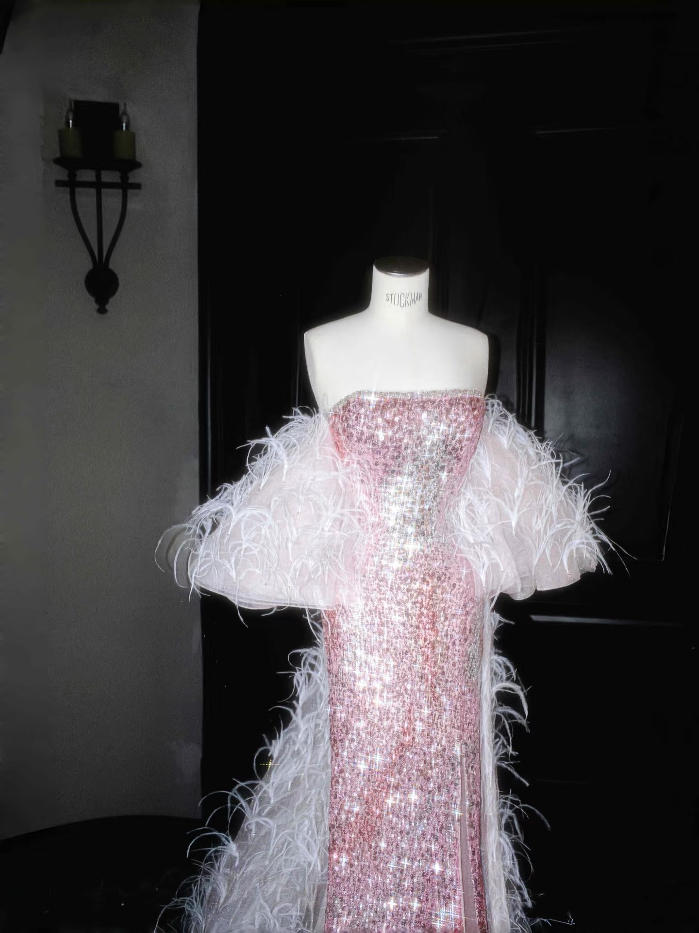 Vintage Mermaid Strapless Pink Sequins Long Prom Dress Party Dress Graduation Dresses Birthday Outfits D2715