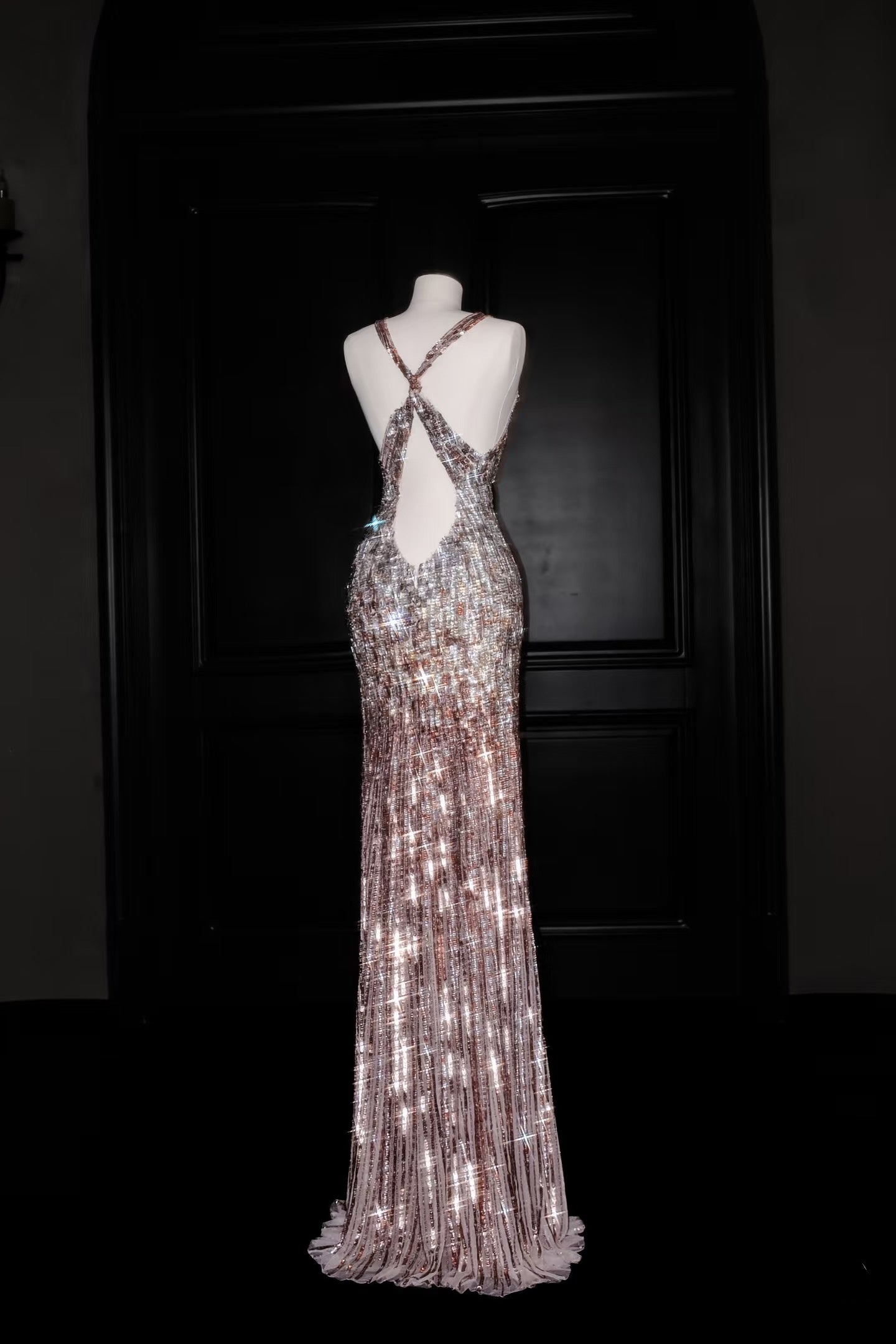 Gorgeous Mermaid V Neck Pink Sequin Long Prom Dress Party Dress Graduation Dresses D2736