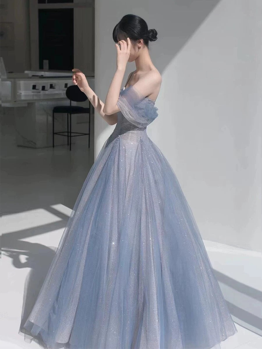 Classy Ball Gown Spaghetti Straps Sequin Evening Dress Long Prom Dresses H2878