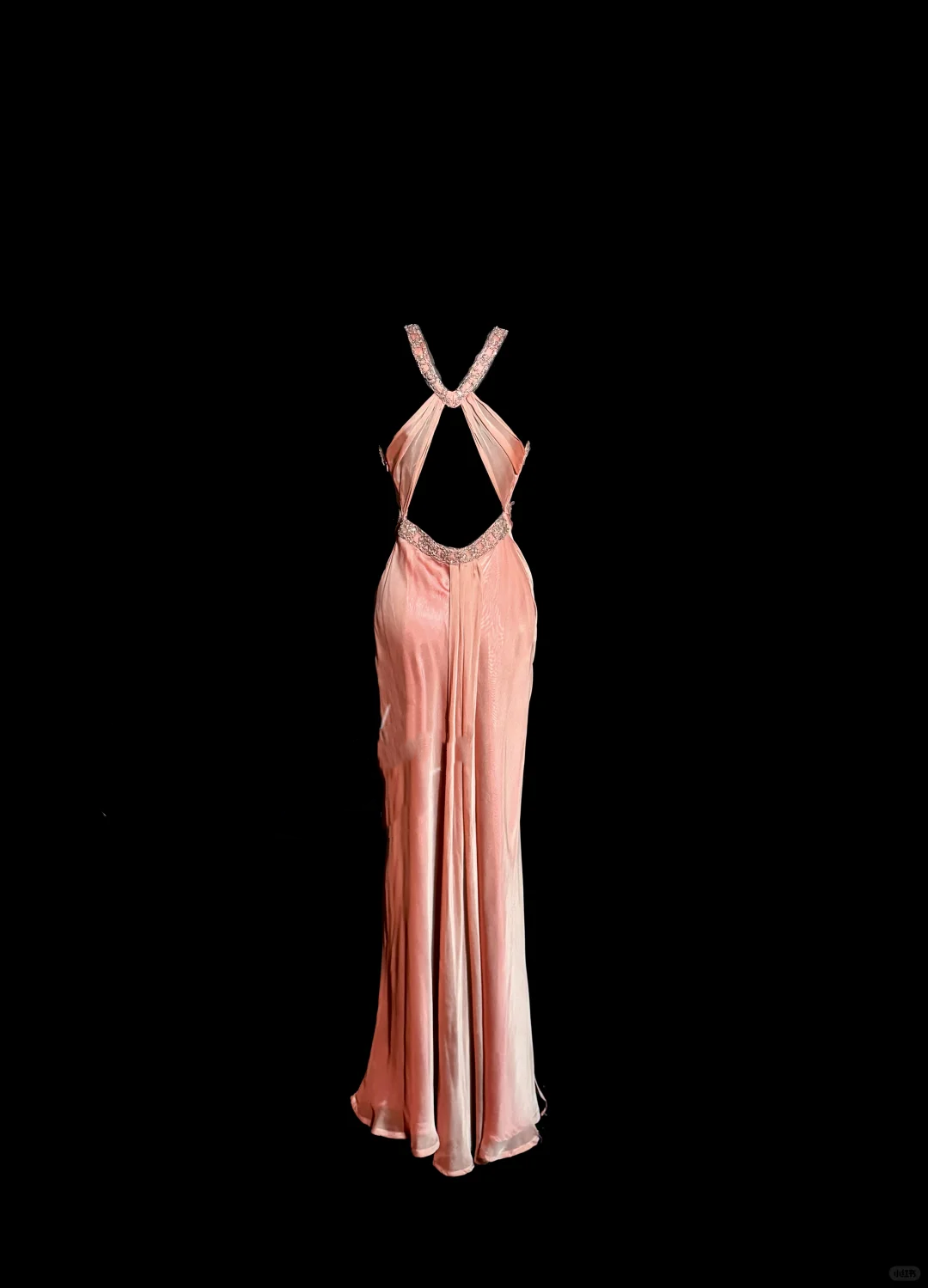 Robe de soirée longue élégante à col licou et perles roses, coupe trapèze, H2956