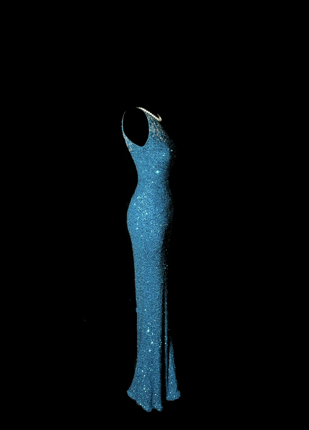 Classy Mermaid One Shoulder Blue Sequin Beads Long Evening Dress Prom Dresses H2966