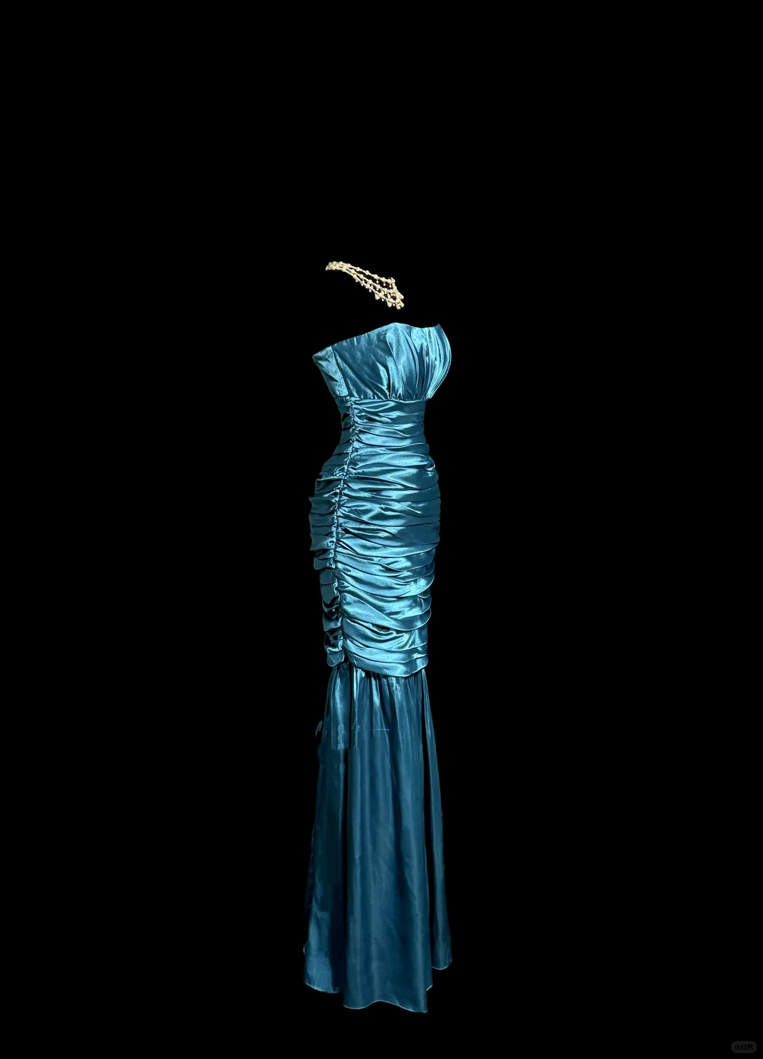 Vintage Classy Mermaid Strapless Blue Satin Sleeveless Pleated Long Evening Dress Prom Dresses H2978