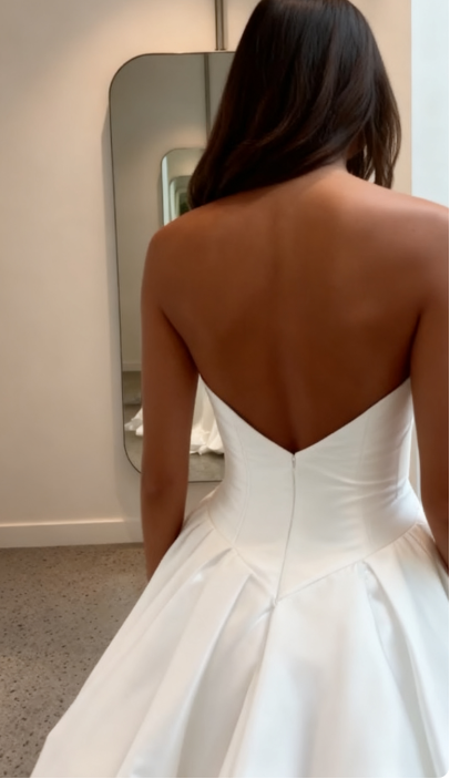 Simple Wedding Dress Ball Gown Strapless Satin White Wedding Dresses Bridal Gowns W0110